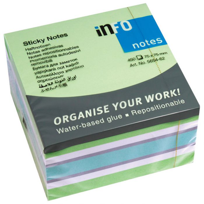 inFO Notes Pastel Mix Cube 75 x 75 mm, 450 Sheets – Pastel Green/White/Violet/Pastel Blue