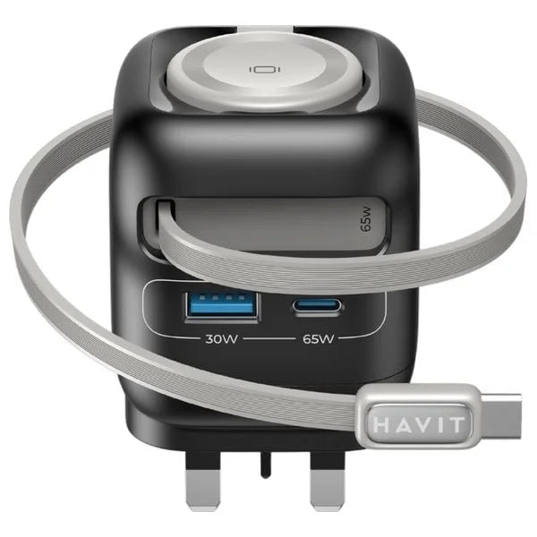 Havit 65W GaN Travel Charger with Stretch Cable & Watch Charger