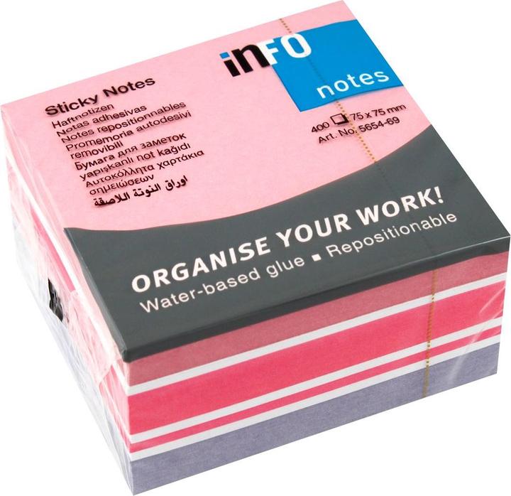 inFO Notes Mix Cube 75 x 75 mm, 400 Sheets – Rose/White/Pink/Violet
