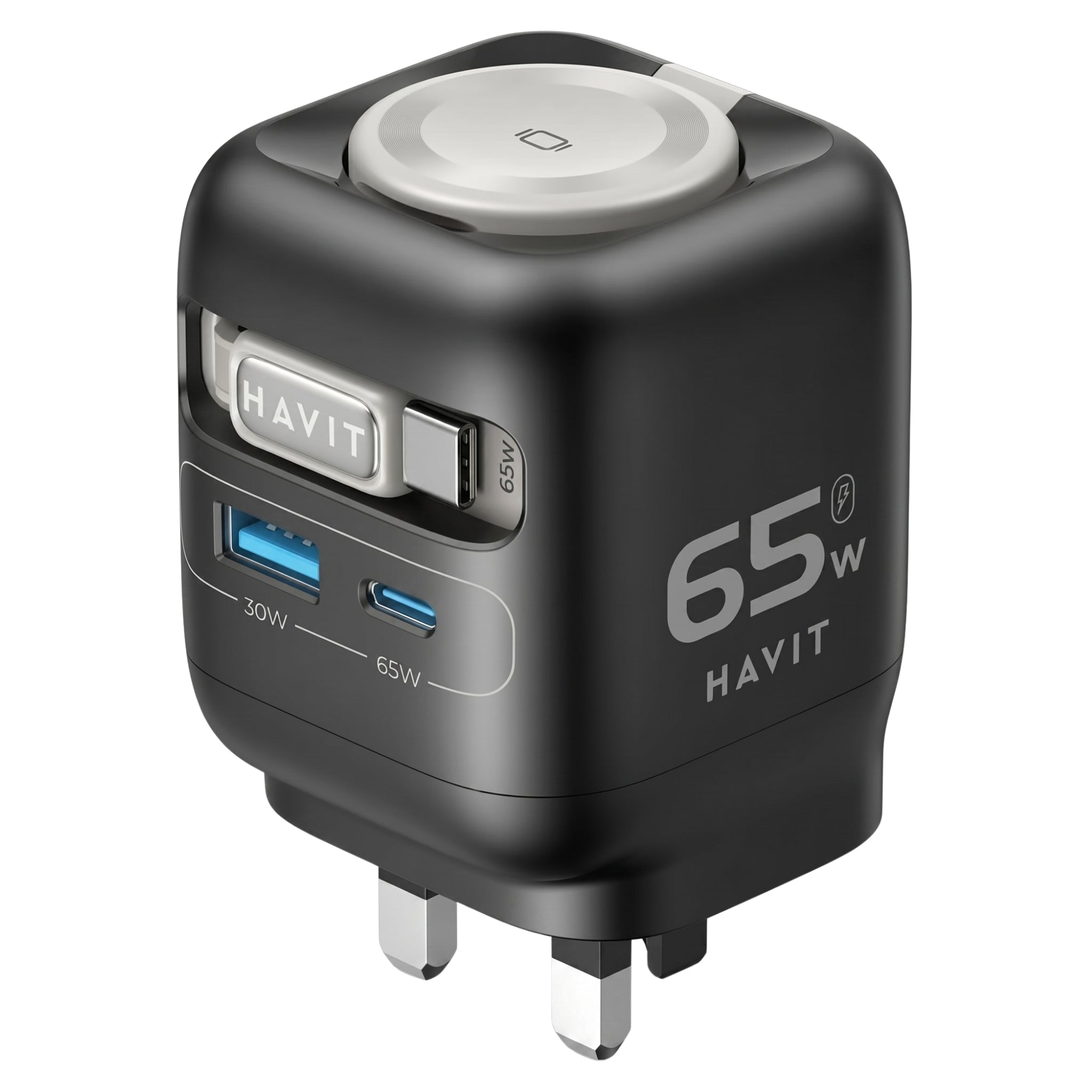 Havit 65W GaN Travel Charger with Stretch Cable & Watch Charger