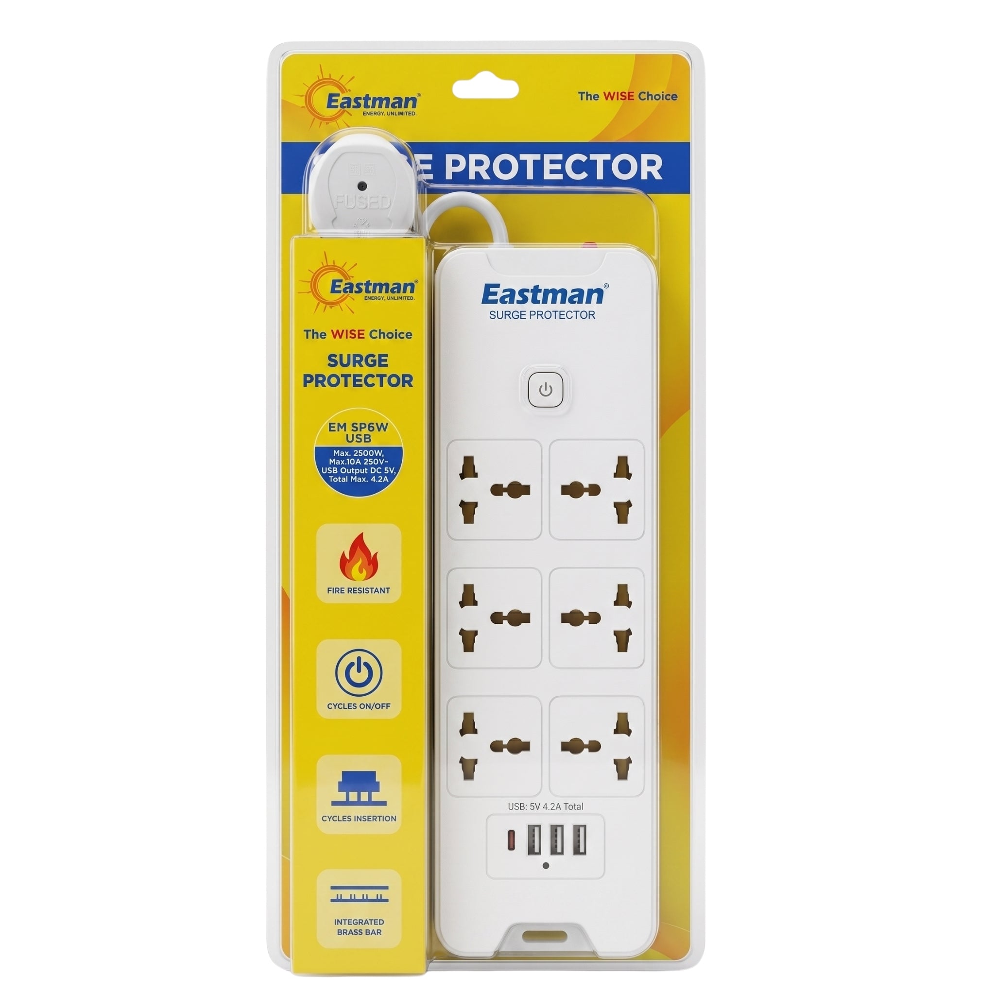 Eastman 7240U-2U Socket 1.8M Surge Protector USB
