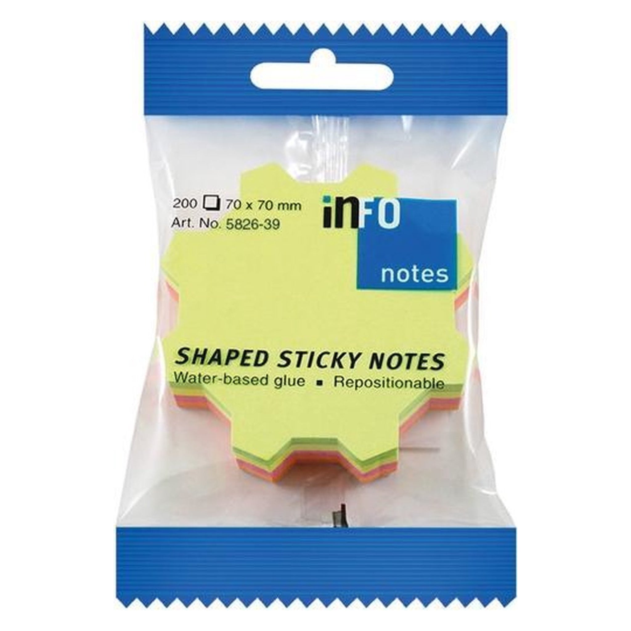 inFO Notes Shaped Cube 70 x 70 mm “Gearwheel”, 200 Sheets – Green/Yellow/Pink/Orange