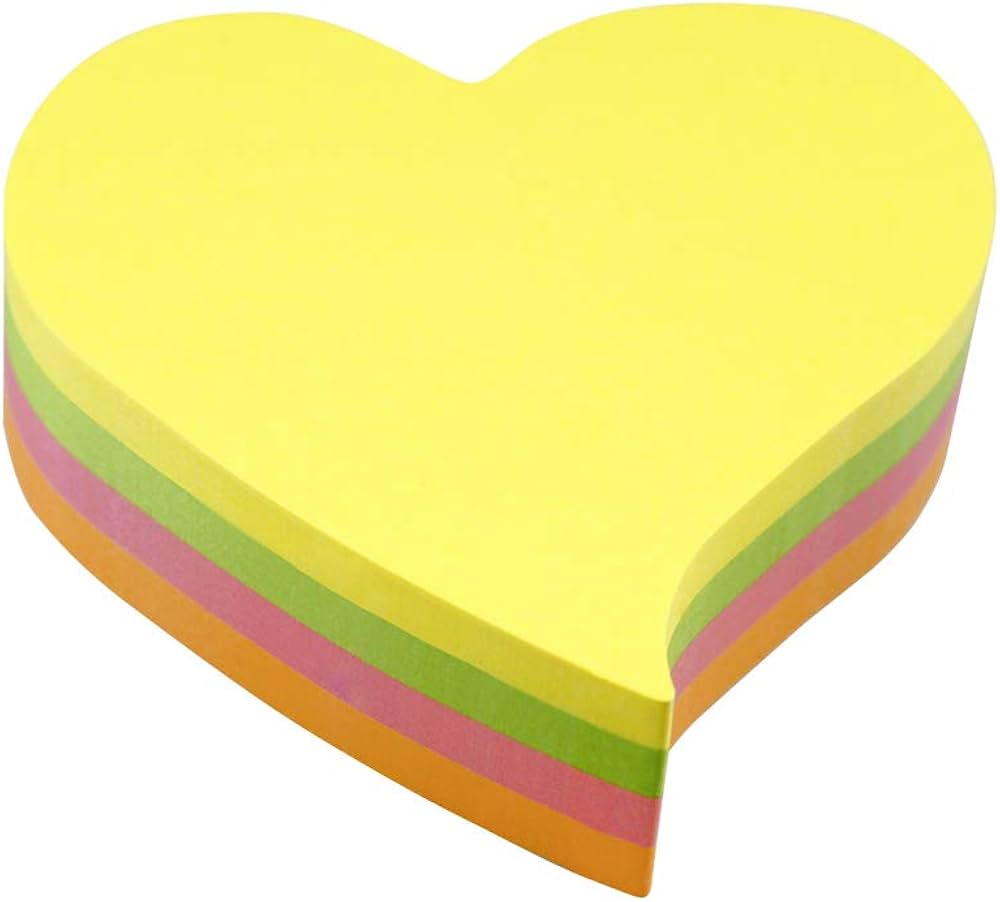 inFO Notes Shaped Cube 70 x 70 mm “Curved Heart”, 200 Sheets – Yellow/Green/Pink/Orange