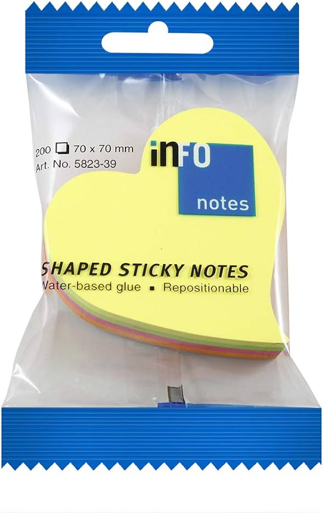 inFO Notes Shaped Cube 70 x 70 mm “Curved Heart”, 200 Sheets – Yellow/Green/Pink/Orange