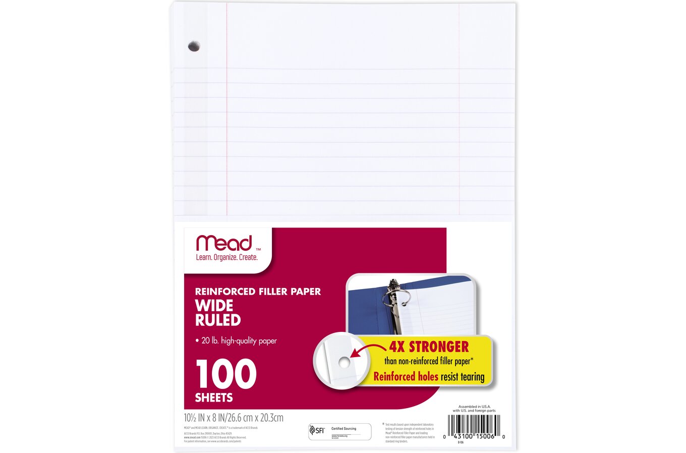 Mead Reinforced College Ruled Filler Paper, 100 Sheets
