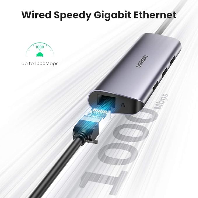 UGREEN USB-C to Gigabit Ethernet Adapter with 3-Port USB 3.0 Hub