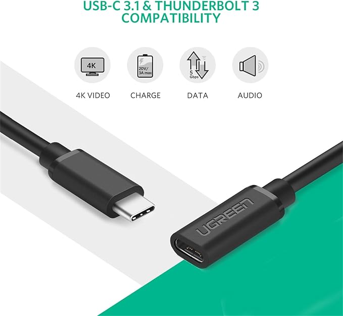 UGREEN USB-C Extension Cable (0.5m, USB 3.1 Gen 2, Black)