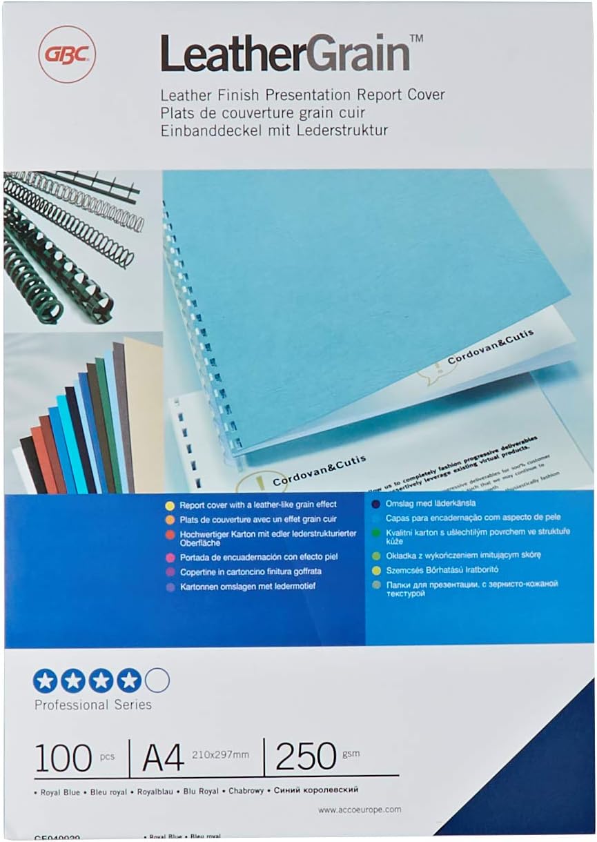 GBC LeatherGrain™ Binding Covers A4 250 gsm Blue (Pack 100)