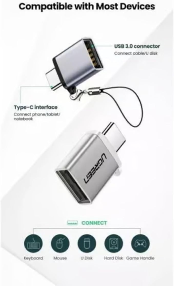UGREEN Type-C to USB-A 3.0 Converter Adapter with Lanyard (Space Gray)