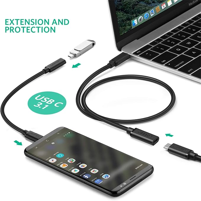UGREEN USB-C Extension Cable (0.5m, USB 3.1 Gen 2, Black)