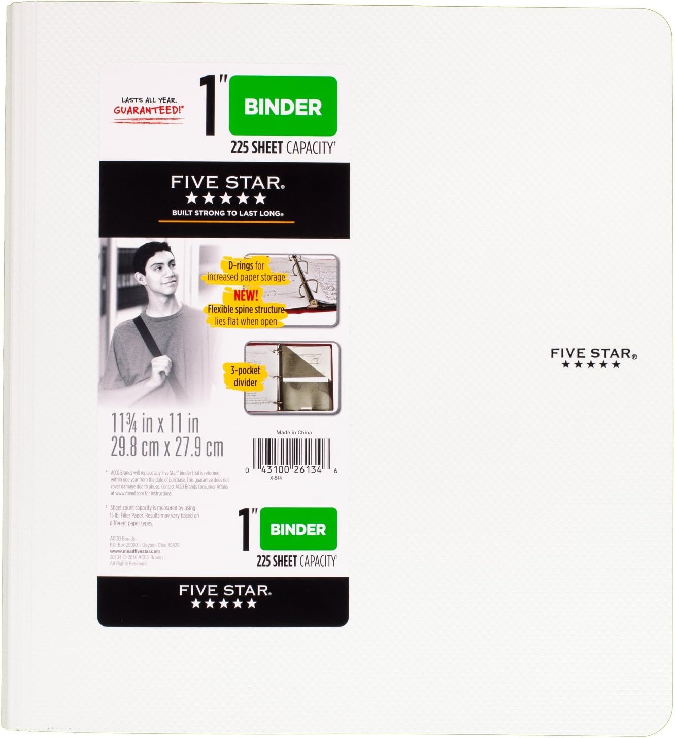 Five Star Binder, 1" D-Ring, Includes 3-Pocket Divider