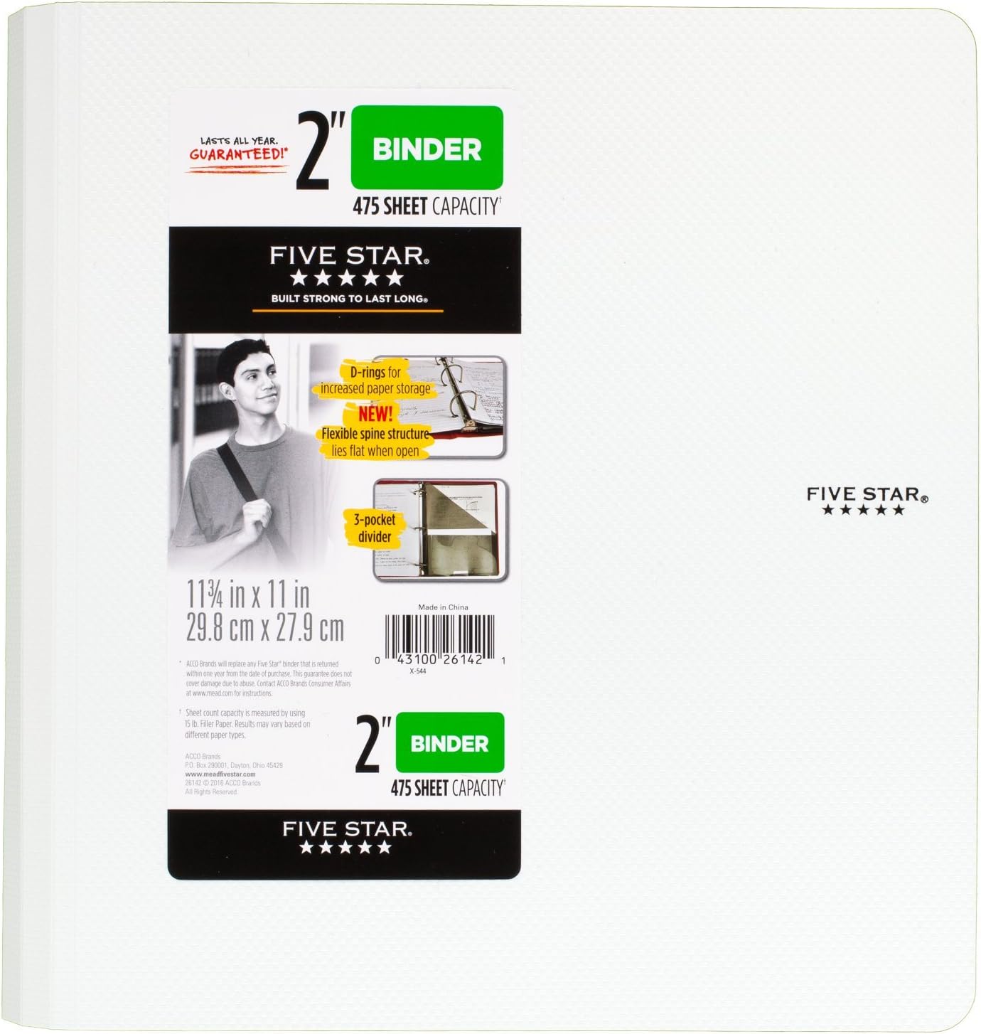 Five Star Binder, 2" D-Ring, Includes 3-Pocket Divider