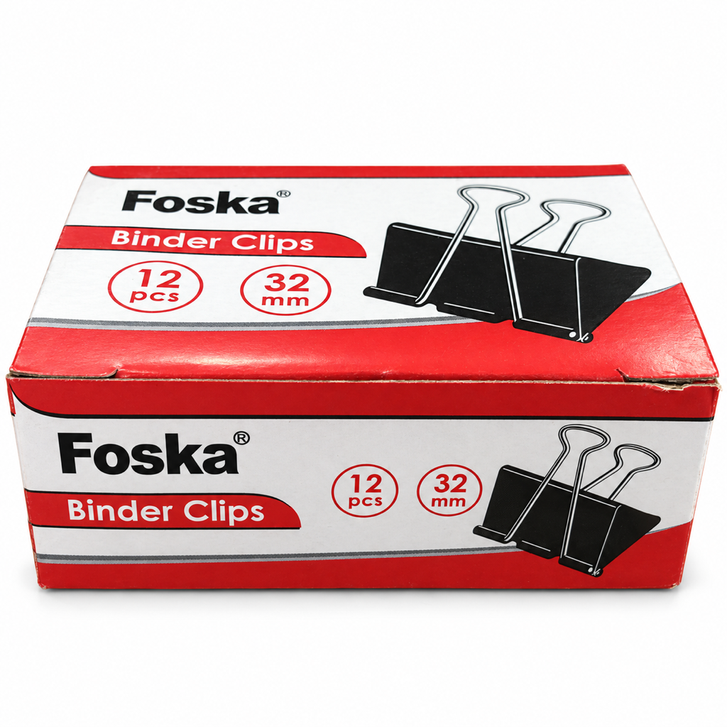 Foska black binder clips 32 mm, box of 12