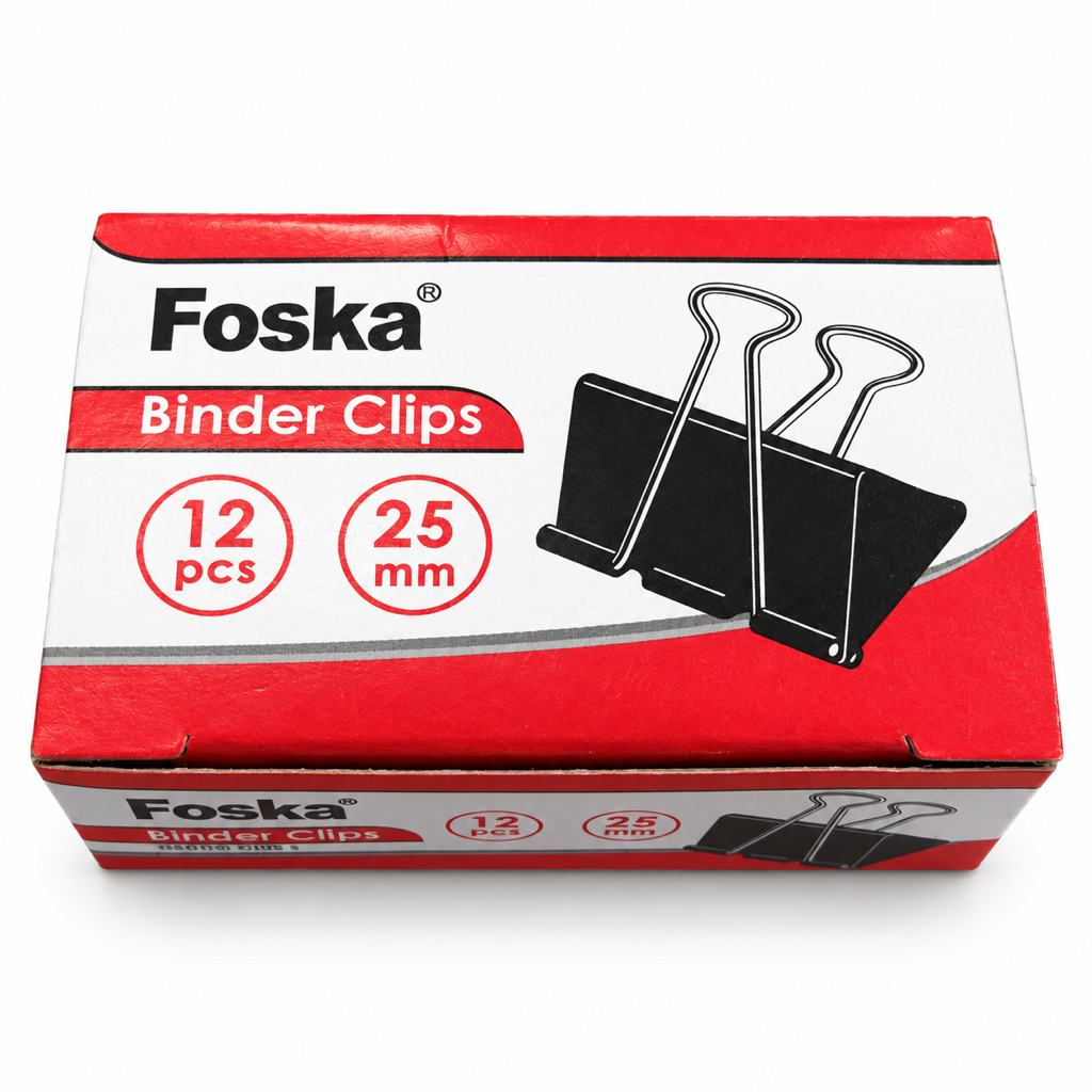 Foska black binder clips 25 mm, box of 12
