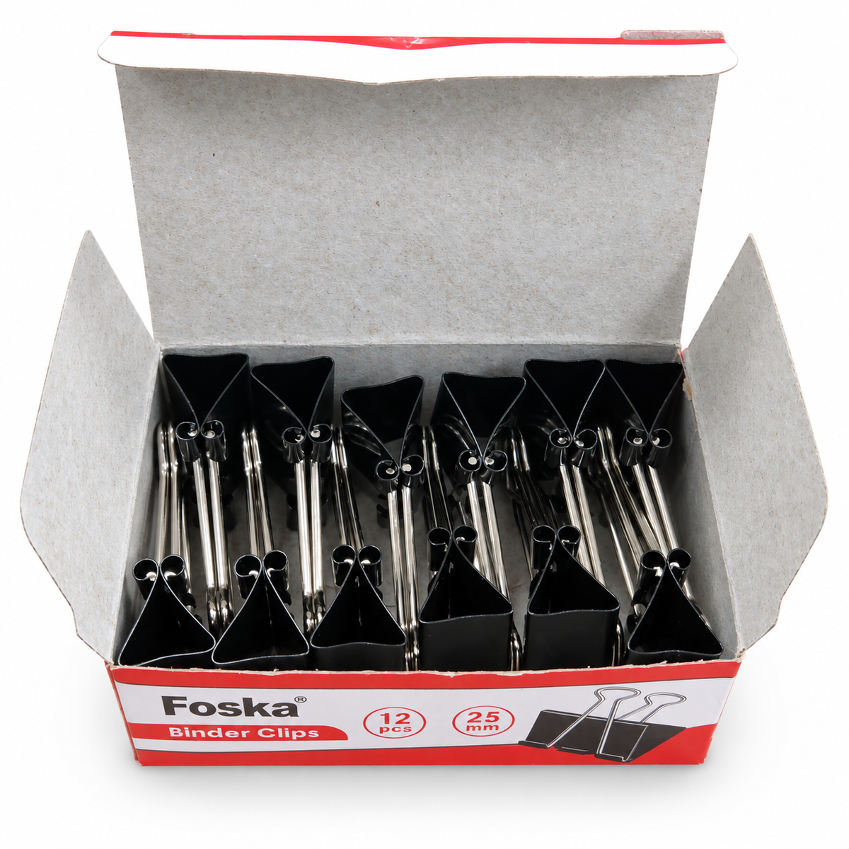 Foska black binder clips 25 mm, open box