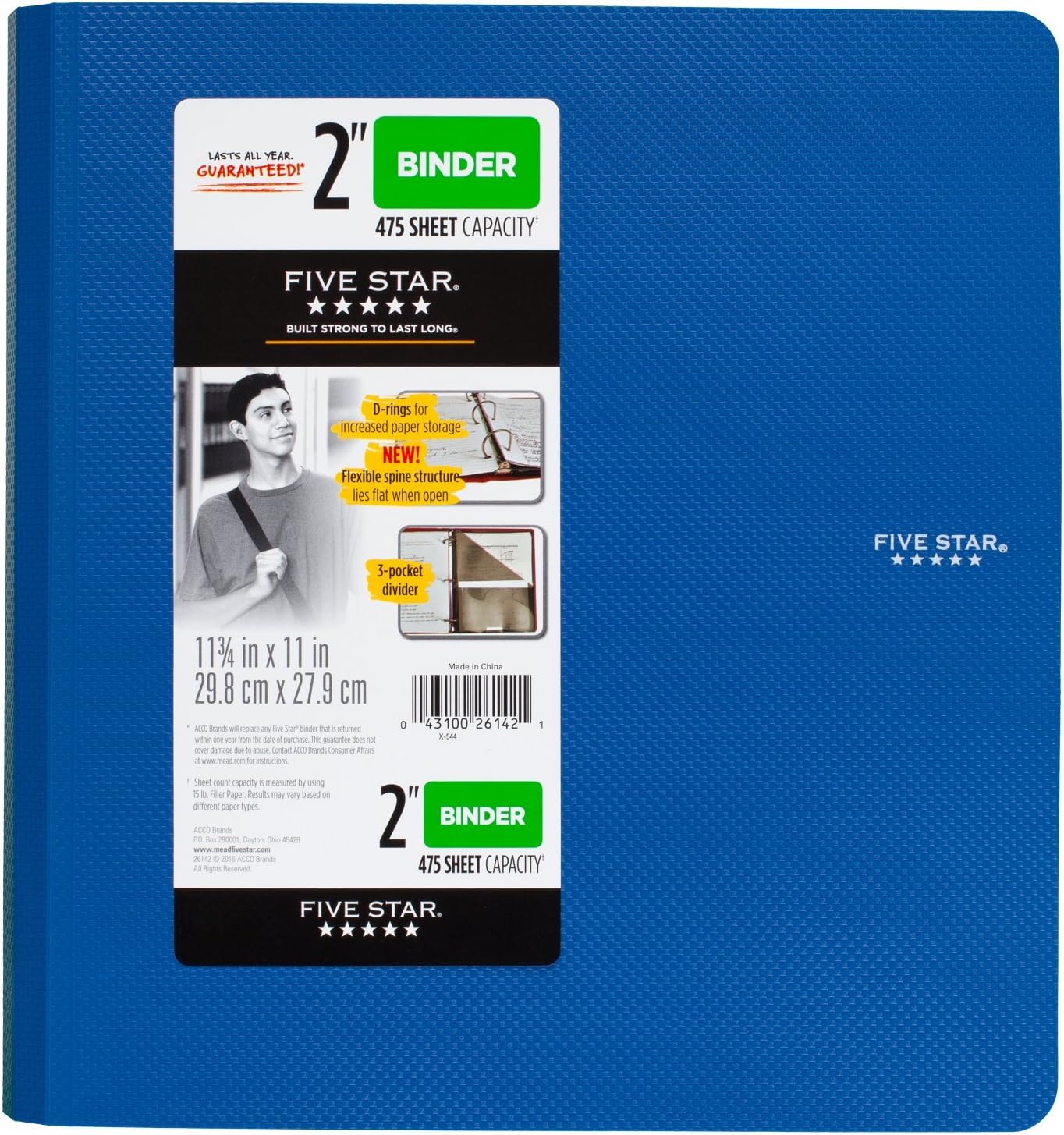 Five Star Binder, 2" D-Ring, Includes 3-Pocket Divider