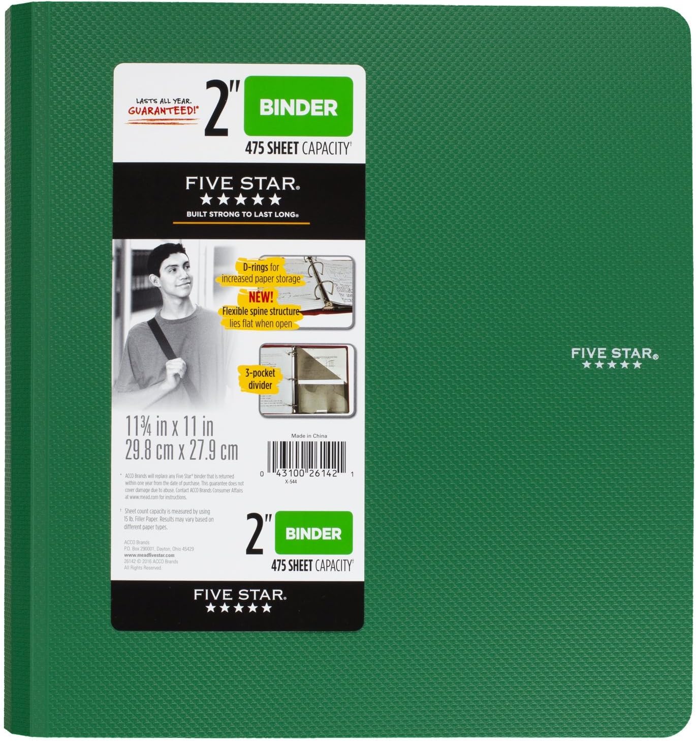 Five Star Binder, 2" D-Ring, Includes 3-Pocket Divider