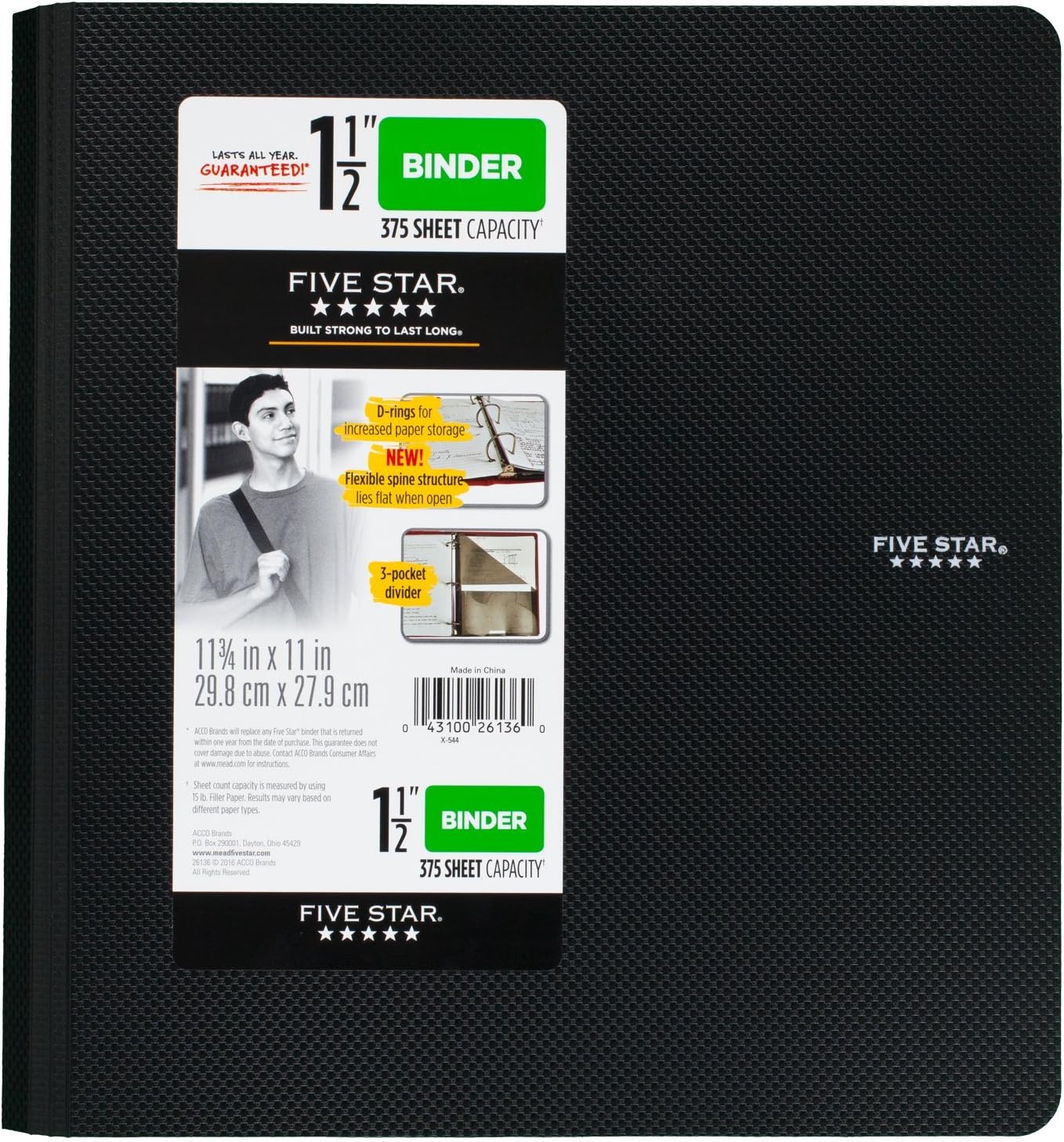 Five Star Binder, 1.5" D-Ring, Includes 3-Pocket Divider