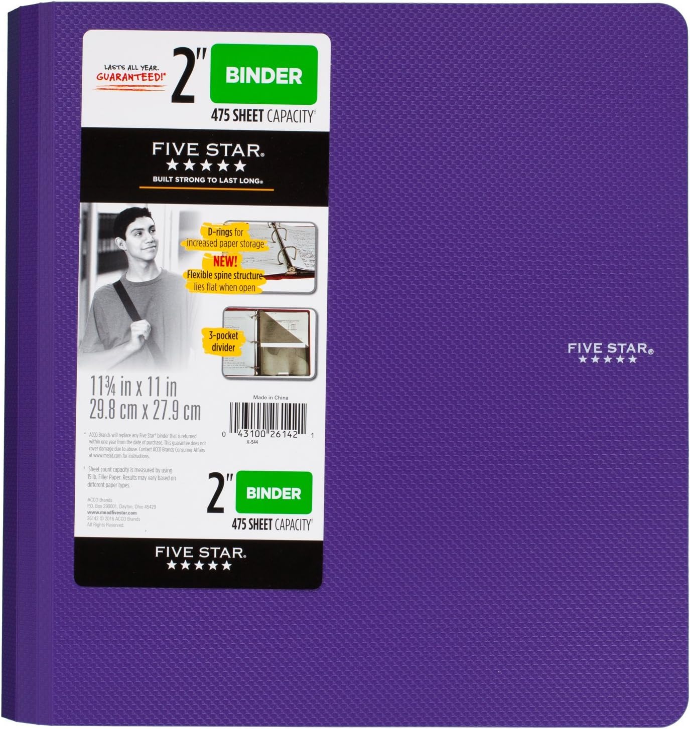 Five Star Binder, 2" D-Ring, Includes 3-Pocket Divider