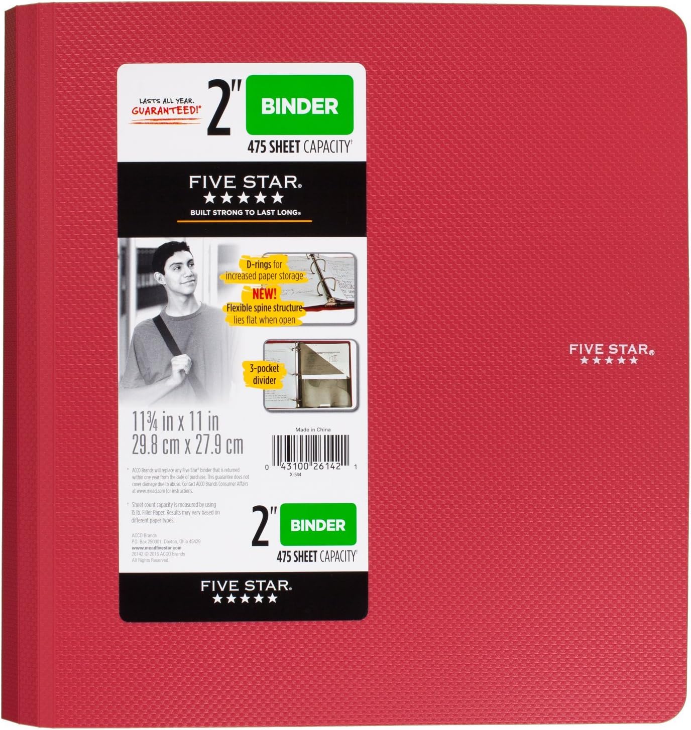 Five Star Binder, 2" D-Ring, Includes 3-Pocket Divider