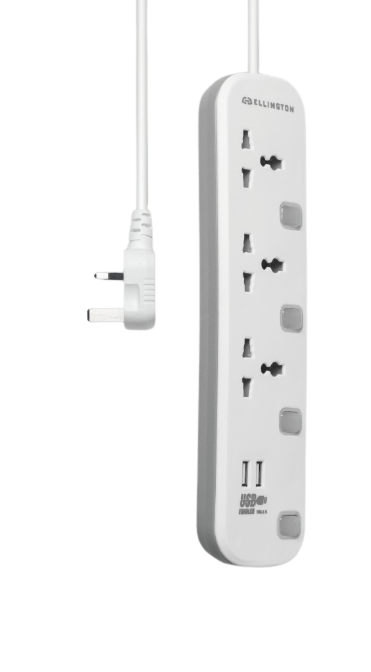 Ellington 3 Way Extension With 2 USB - White/Grey