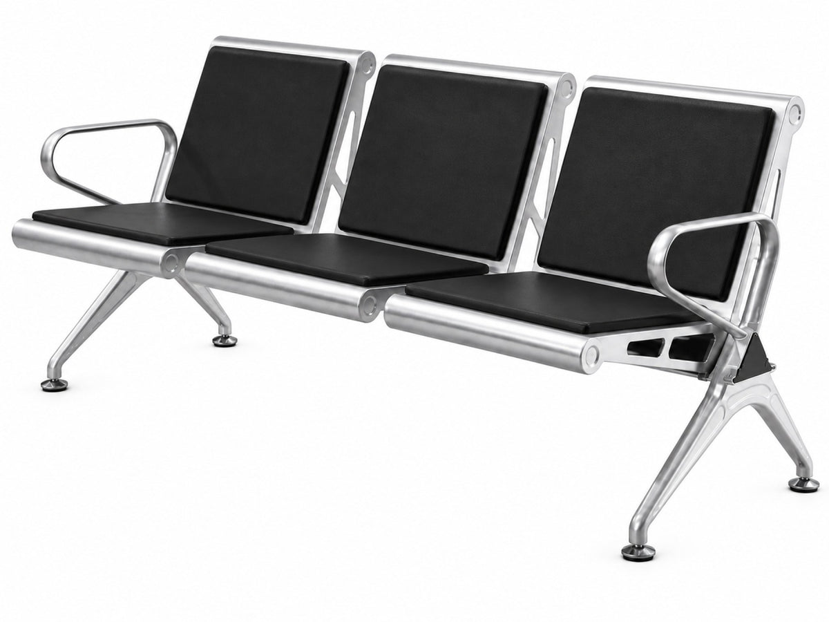 Concourse 3 Seater - Padded Steel Waiting Chair - Black Angle View - Office R Us