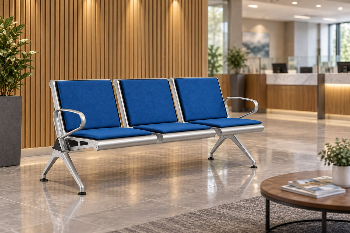 Concourse 3 Seater - Padded Steel Waiting Chair - Blue Lifestyle - Office R Us