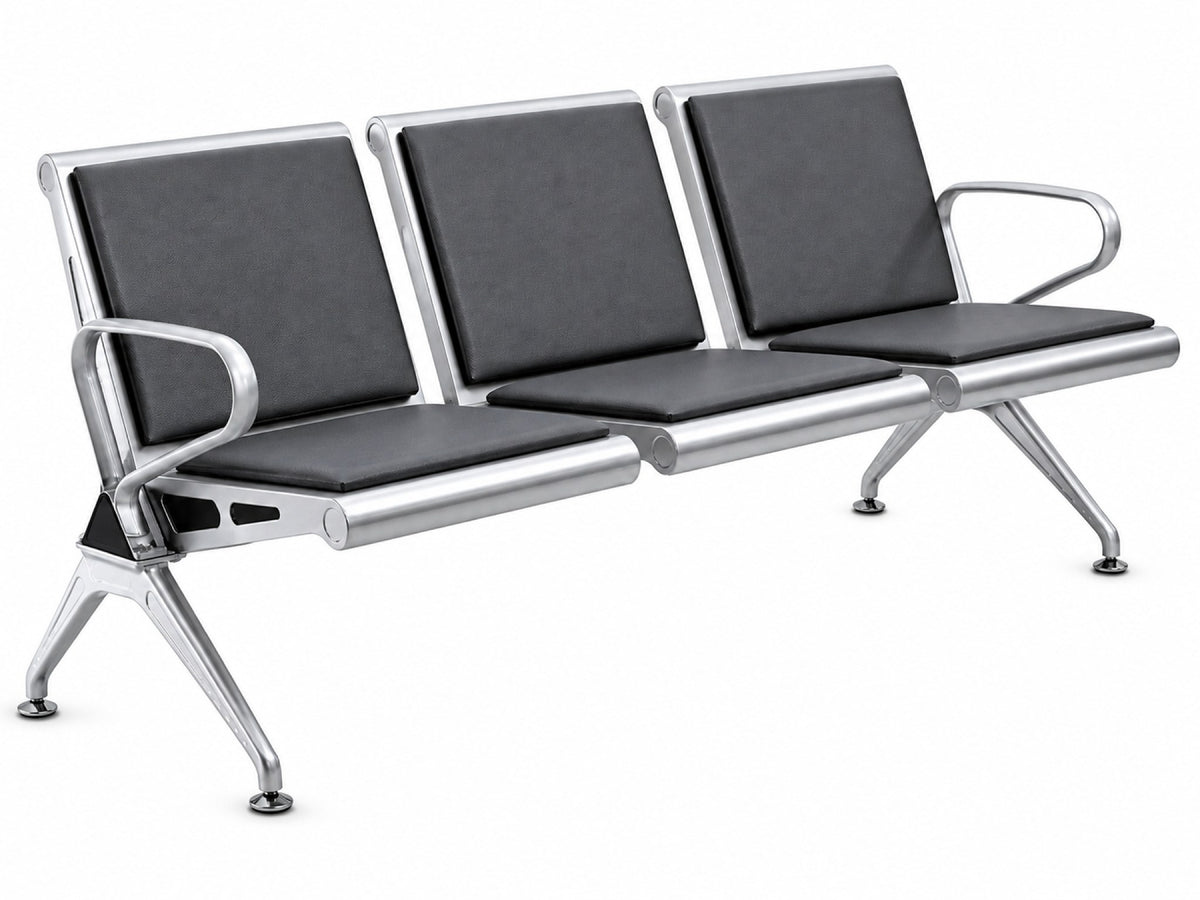 Concourse 3 Seater - Padded Steel Waiting Chair - Grey - Office R Us