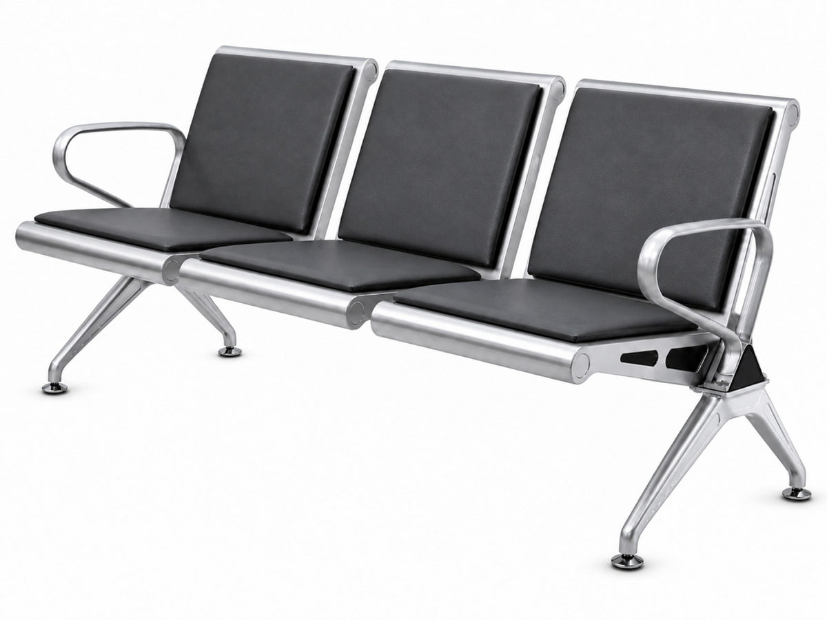 Concourse 3 Seater - Padded Steel Waiting Chair - Grey Angle View - Office R Us