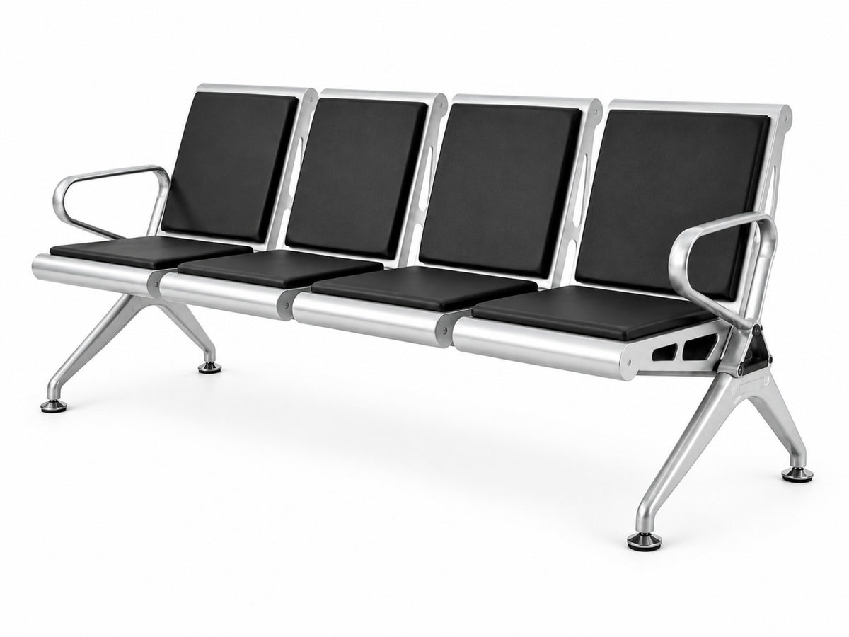 Concourse 4 Seater - Padded Steel Waiting Chair - Black Angle View - Office R Us