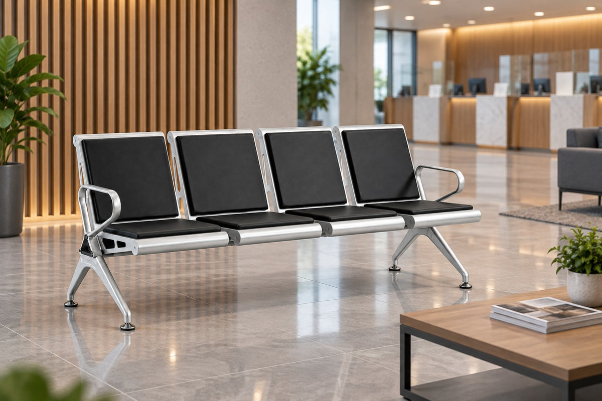 Concourse 4 Seater - Padded Steel Waiting Chair - Black Lifestyle - Office R Us