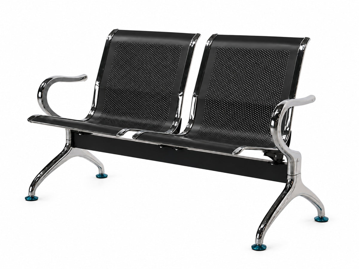 Gateway 2 Seater - Chrome Waiting Chair - Black - Office R Us