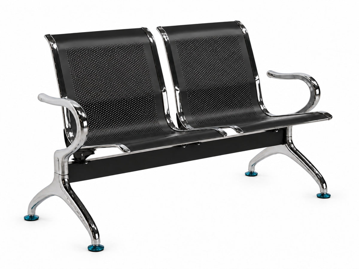 Gateway 2 Seater - Chrome Waiting Chair - Black Angle View - Office R Us