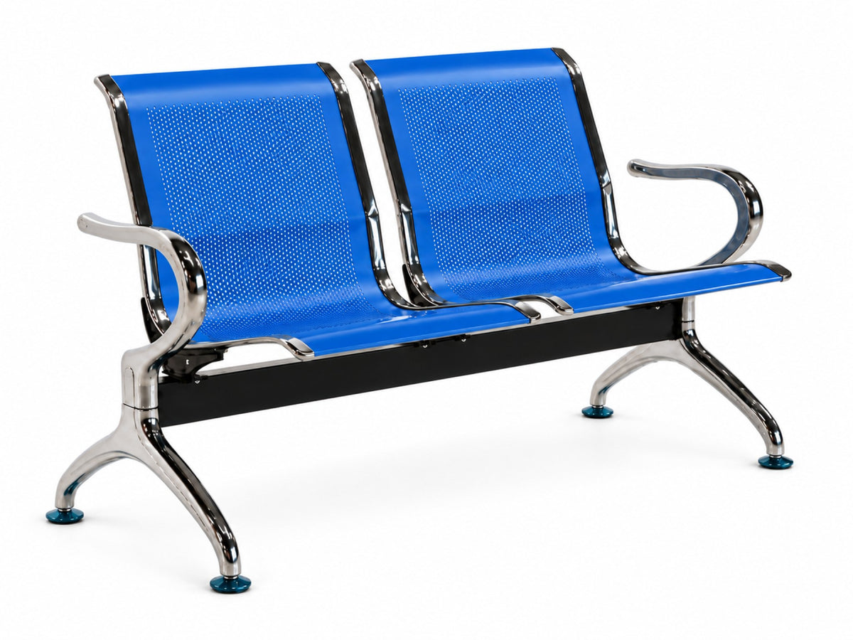 Gateway 2 Seater - Chrome Waiting Chair - Blue Angle View - Office R Us