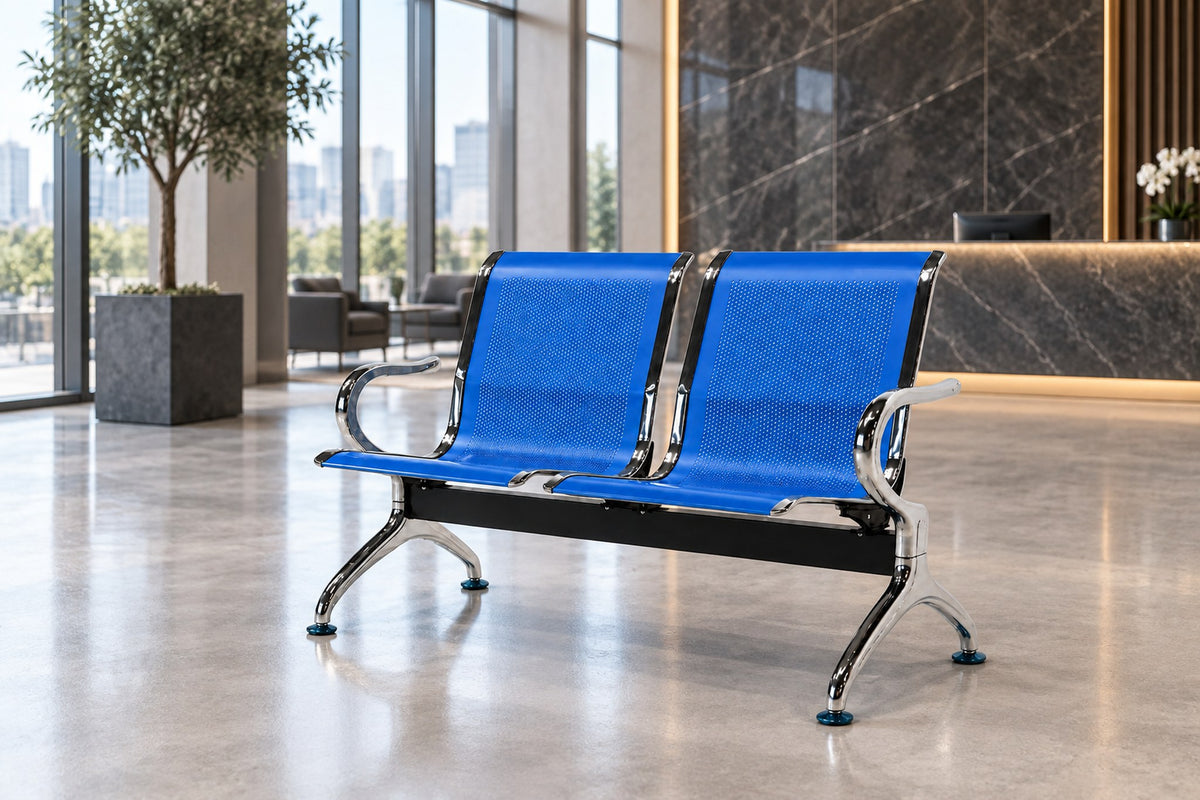 Gateway 2 Seater - Chrome Waiting Chair - Blue Lifestyle - Office R Us