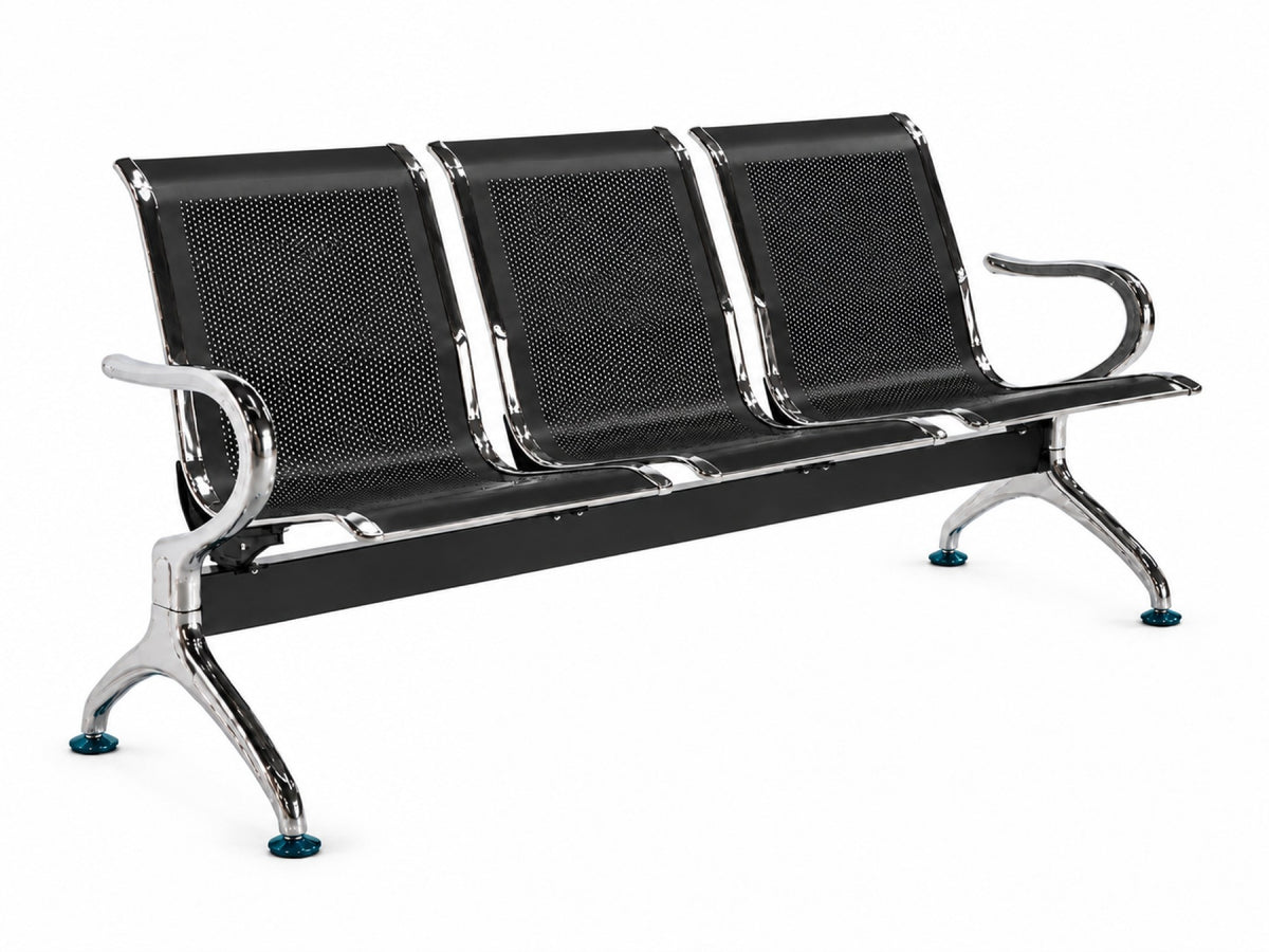 Gateway 3 Seater - Chrome Waiting Chair - Black Angle View - Office R Us