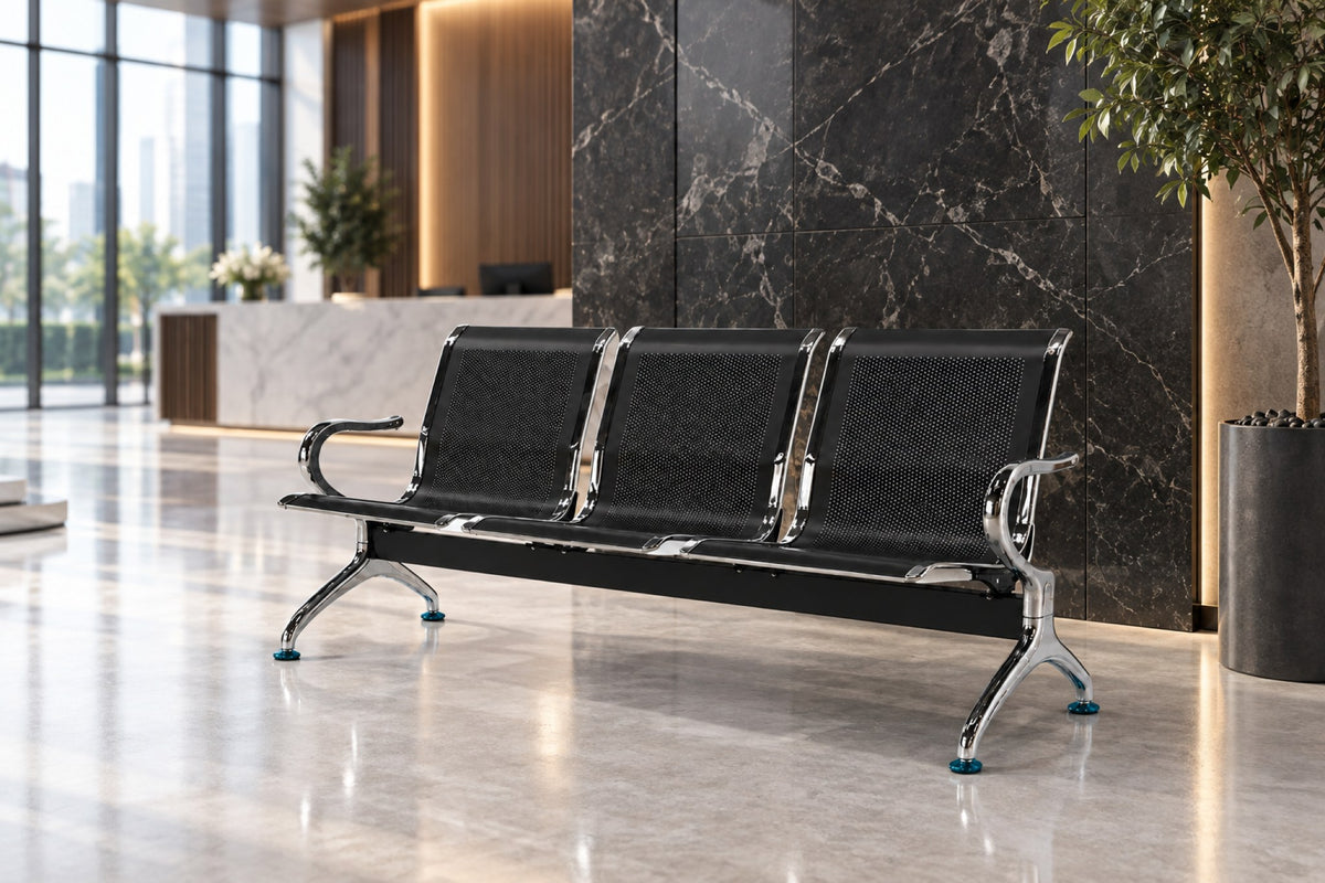 Gateway 3 Seater - Chrome Waiting Chair - Black Lifestyle - Office R Us