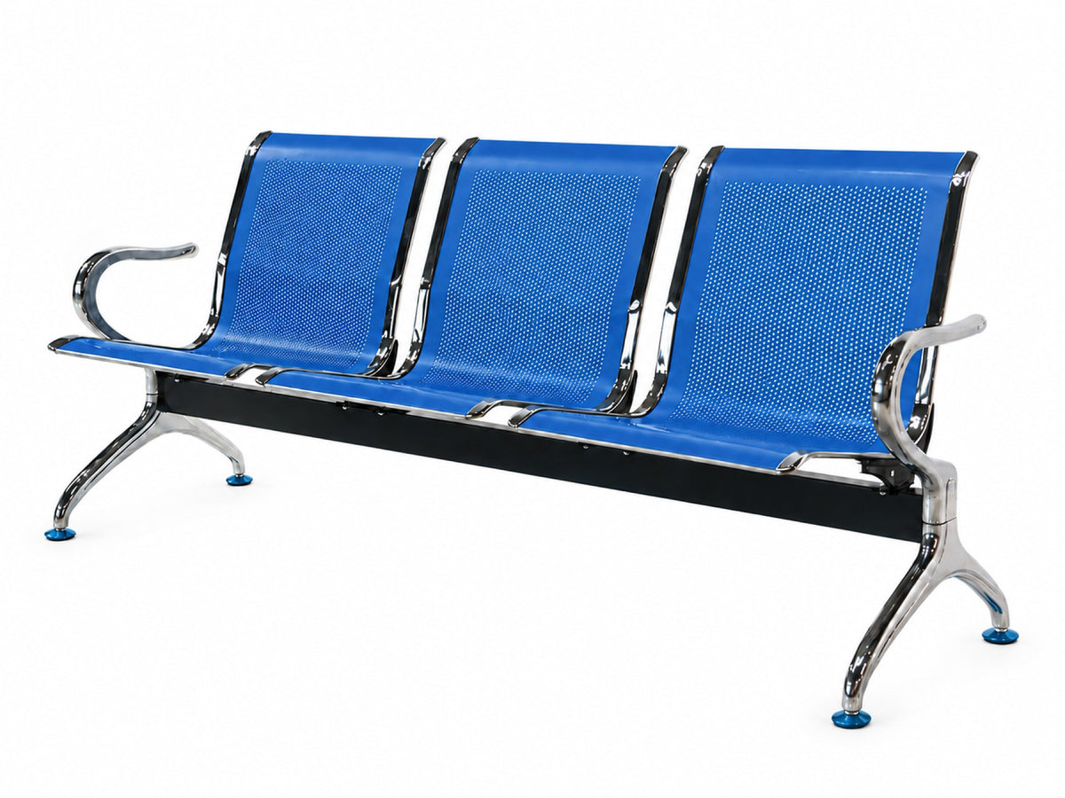 Gateway 3 Seater - Chrome Waiting Chair - Blue - Office R Us