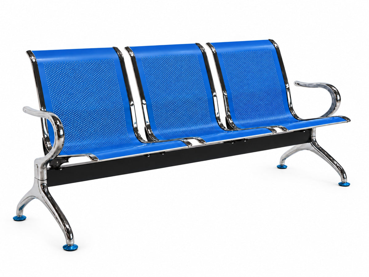 Gateway 3 Seater - Chrome Waiting Chair - Blue Angle View - Office R Us