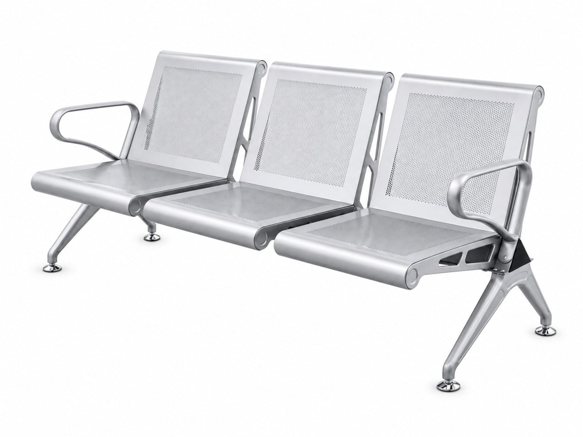 Transit 3 Seater - Steel Waiting Chair - Silver Angle View - Office R Us