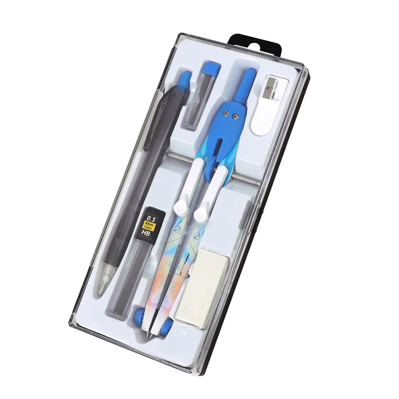 Metal Math Compass and Divider Set with Pencil and Eraser