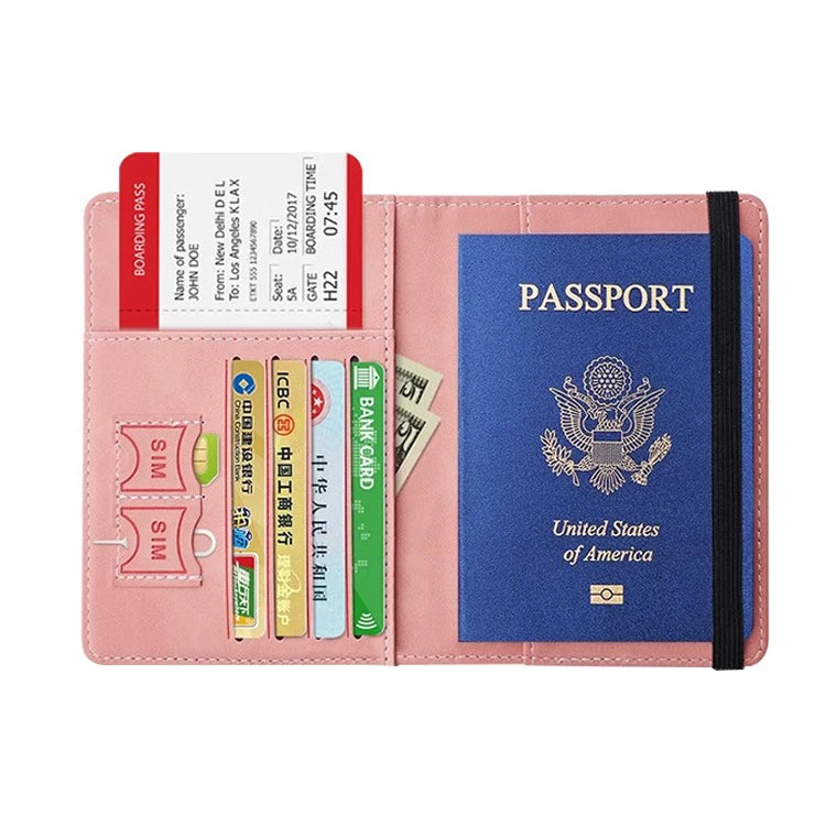 PU Leather Passport Holder Travel Wallet with 8 Card Slots