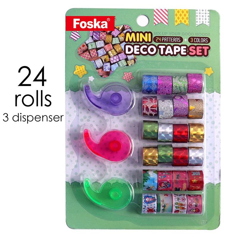 Decorative DIY Tape Set – 24 Rolls with 3 Dispensers