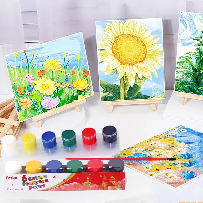 Washable Liquid Tempera Paint Set – 6 Colors with Brush