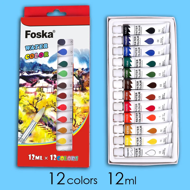 Non-Toxic Watercolor Paint Set – 12 Colors, 12ml Each