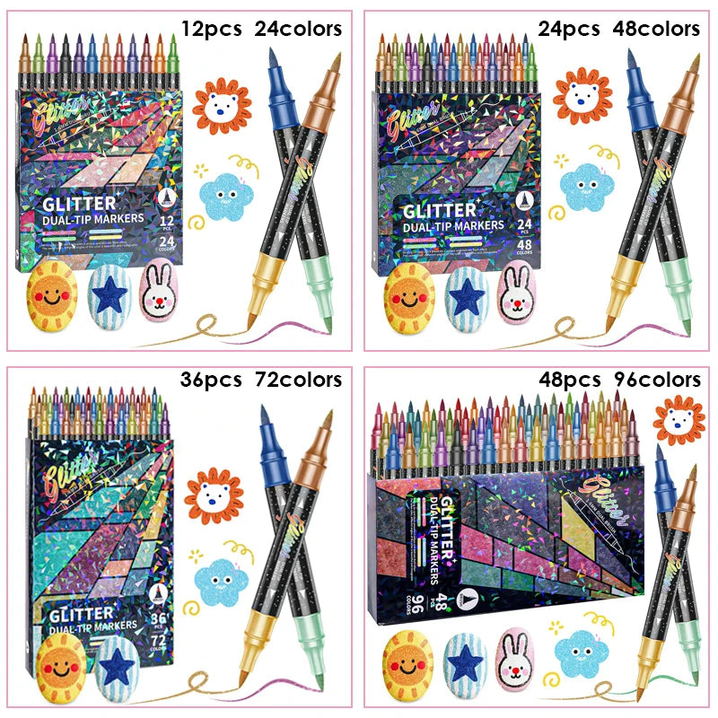 Non-Toxic Glitter Dual-Tip Markers