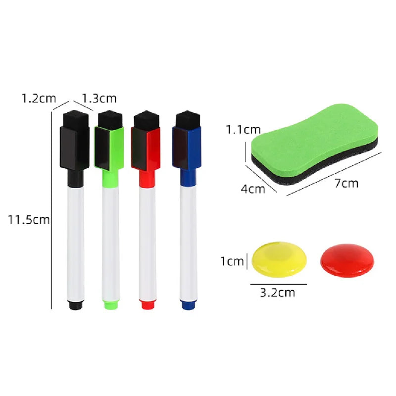 Whiteboard Marker Set of 4 with Mini Eraser and Magnets