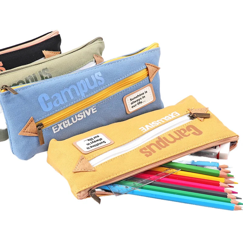 Canvas Waterproof Pencil Case for School and Office