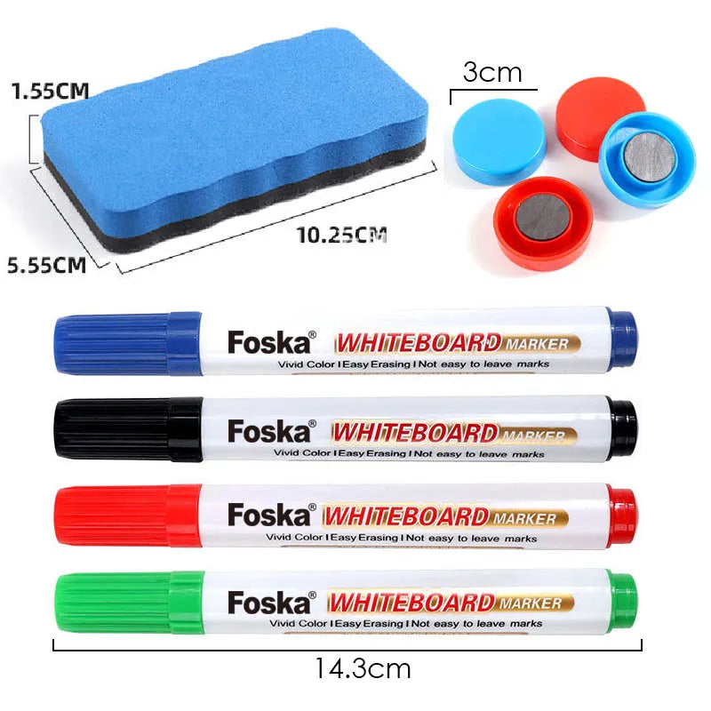 Whiteboard Marker Set of 4 with Eraser and Magnets