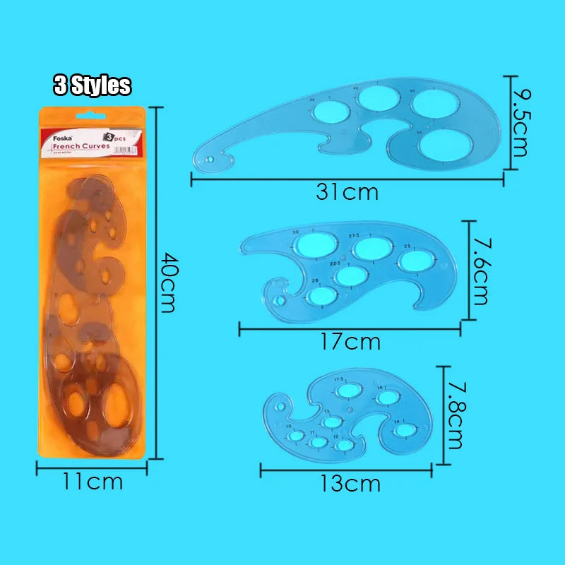 French Curve Ruler Set – 3 Pieces
